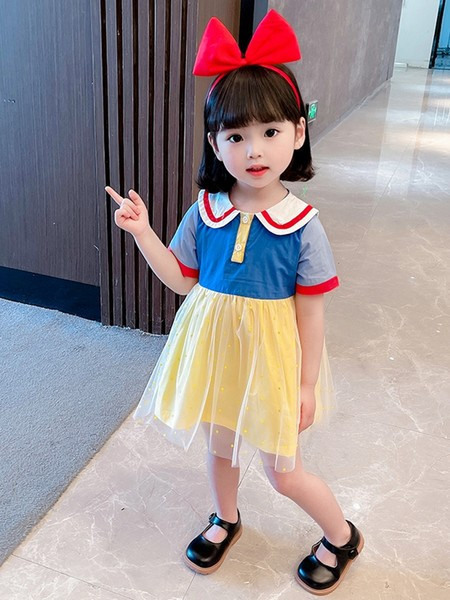 Ležerna haljina za djevojčice s ovalnim izrezom i gumbima