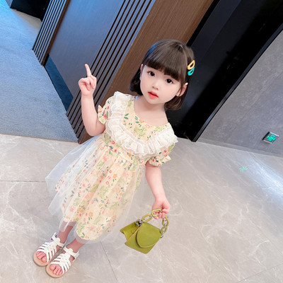 Nyári lány ruha virágmintával és tüllel