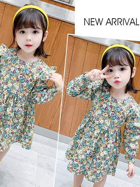 Детска рокля за момичета с дълъг ръкав и цветя 