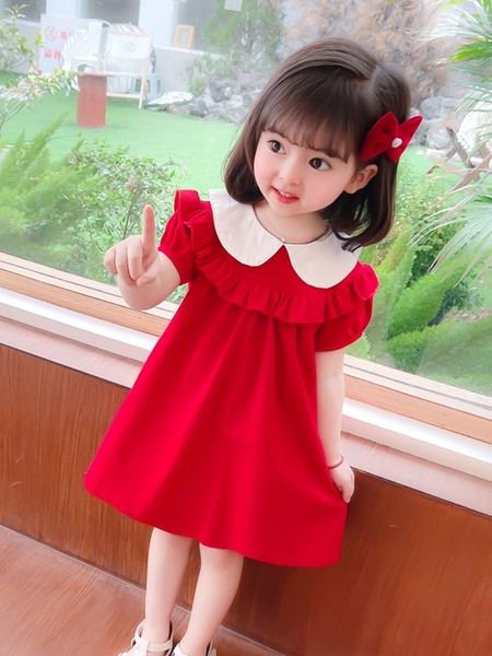 Haljina za djevojčice s kratkim rukavima i ovalnim izrezom