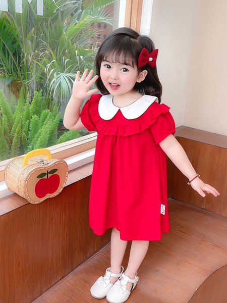 Haljina za djevojčice s kratkim rukavima i ovalnim izrezom