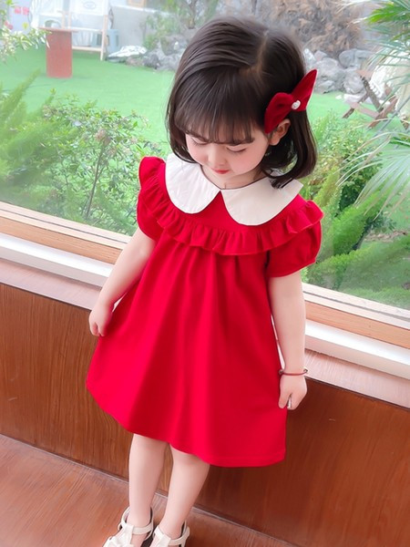 Haljina za djevojčice s kratkim rukavima i ovalnim izrezom