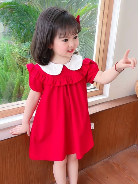 Haljina za djevojčice s kratkim rukavima i ovalnim izrezom