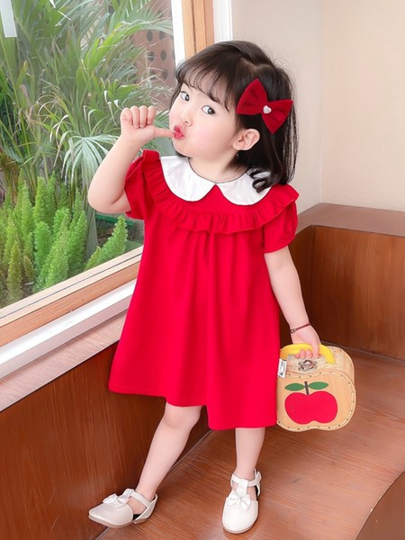 Haljina za djevojčice s kratkim rukavima i ovalnim izrezom