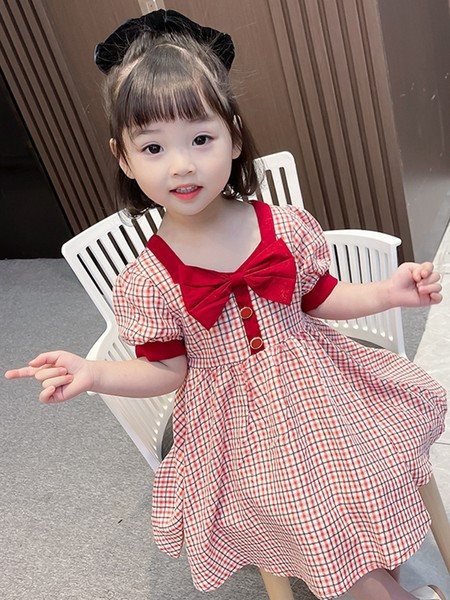 Лятна карирана рокля за момичета с панделка 