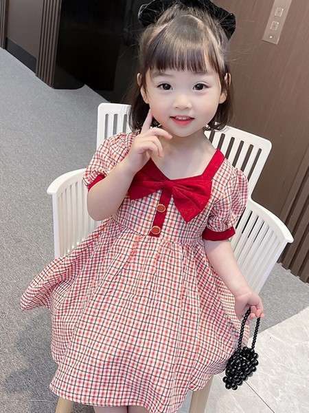 Лятна карирана рокля за момичета с панделка 