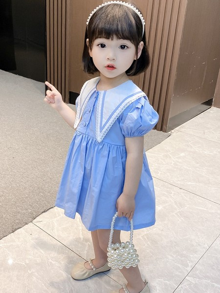 Lühikeste varrukate ja nööpidega vabaaja kleit tüdrukutele