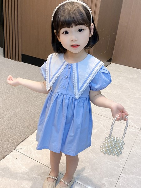 Lühikeste varrukate ja nööpidega vabaaja kleit tüdrukutele