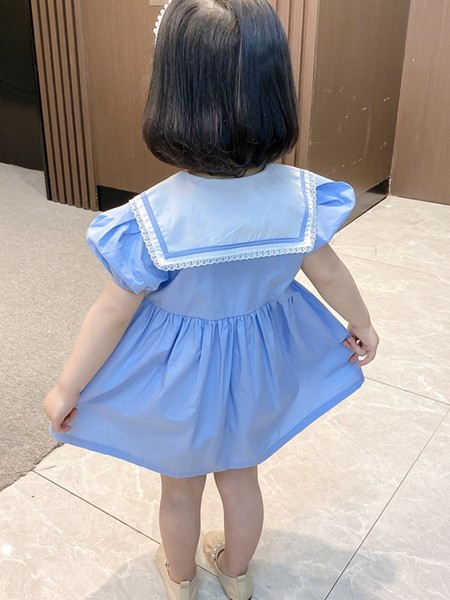 Lühikeste varrukate ja nööpidega vabaaja kleit tüdrukutele