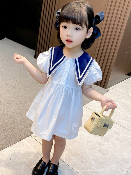 Lühikeste varrukate ja nööpidega vabaaja kleit tüdrukutele