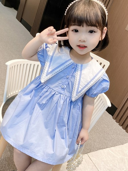 Lühikeste varrukate ja nööpidega vabaaja kleit tüdrukutele