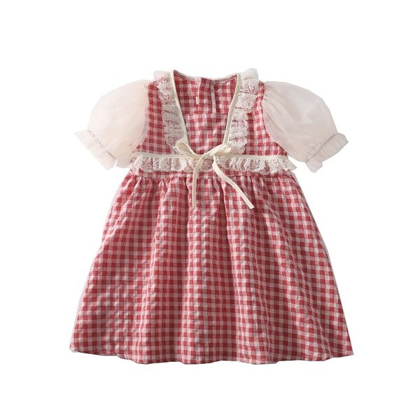 Laste ruuduline lühikeste varrukatega kleit
