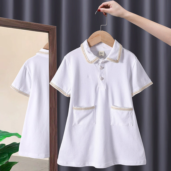 Ежедневна детска рокля с яка и джобове -три цвята