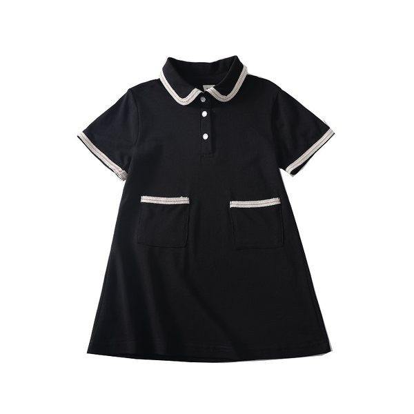 Ежедневна детска рокля с яка и джобове -три цвята