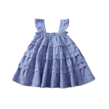 Καρό παιδικό φόρεμα σε μπλε χρώμα κατάλληλο για το καλοκαίρι