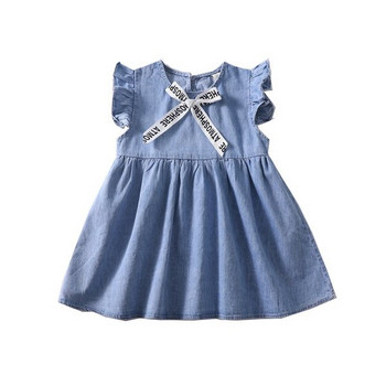 Παιδικό φόρεμα για κορίτσια από τζιν με κορδέλα