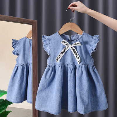 Παιδικό φόρεμα για κορίτσια από τζιν με κορδέλα