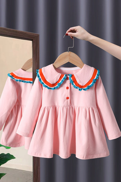 Rózsaszín gallérral ellátott gyerekruha lányoknak