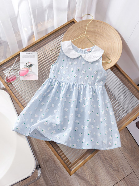 Детска рокля с обло деколте и флорален десен - два цвята