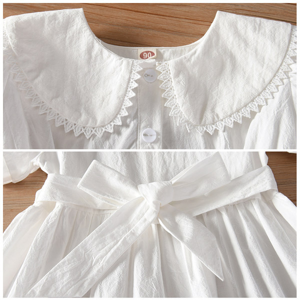 Dječja haljina s kratkim rukavima i okruglim izrezom u bijeloj boji