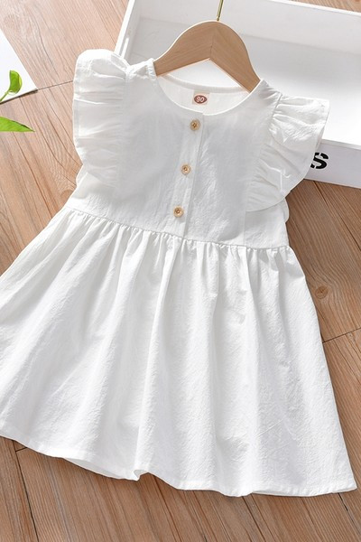 Dječja haljina s ovalnim izrezom i gumbima