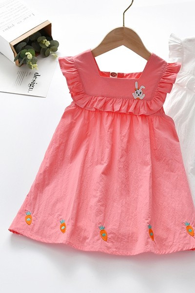 Dječja haljina za djevojčice s četvrtastim izrezom i vezom