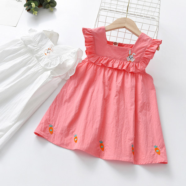 Dječja haljina za djevojčice s četvrtastim izrezom i vezom