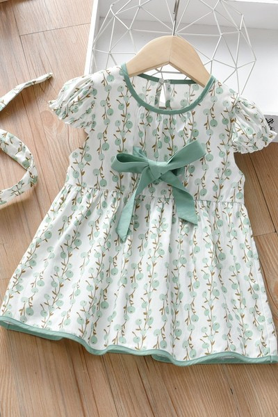 Dječja kratka haljina sa trakom u dvije boje