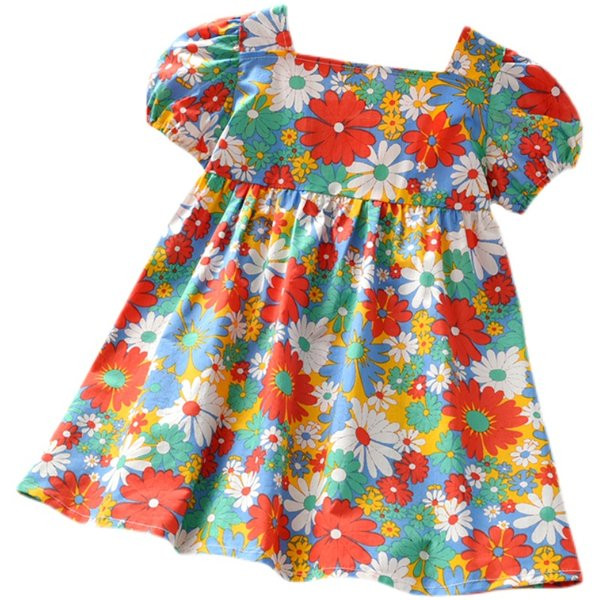 Модерна детска рокля с флорален десен за момичета