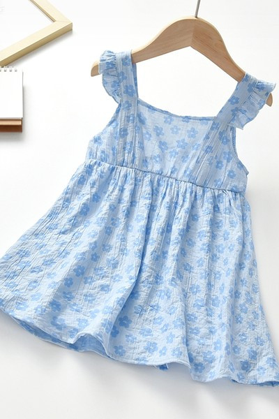 Ljetna dječja plava haljina s golim leđima