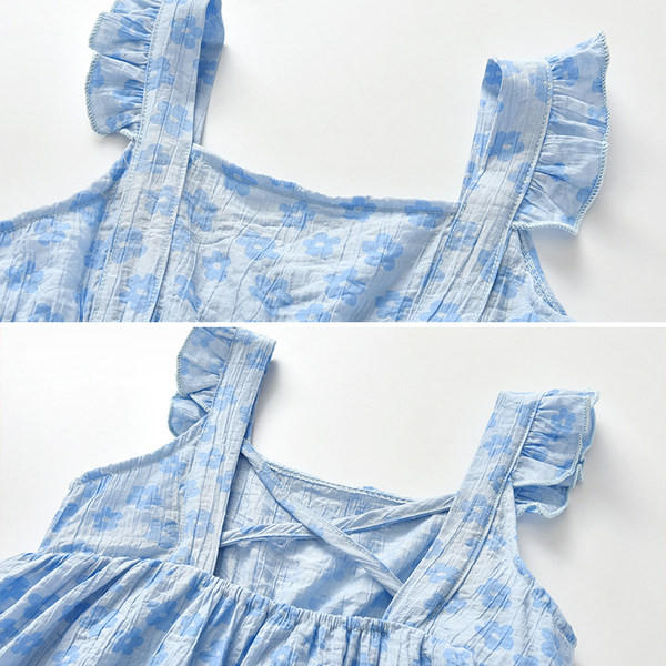 Ljetna dječja plava haljina s golim leđima