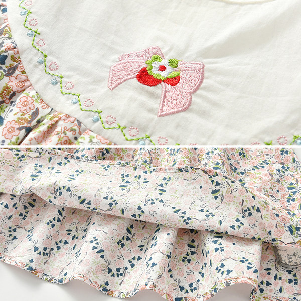 Детска флорална рокля с бродерия и овално деколте 