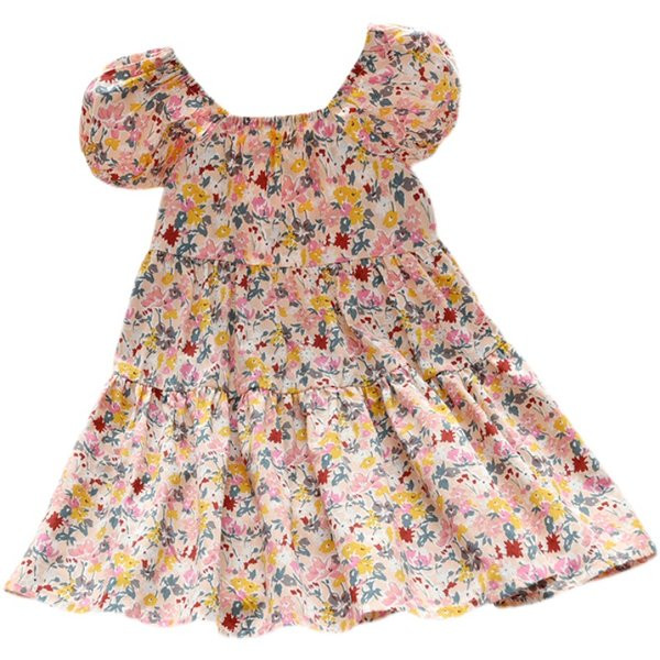 Dječja haljina s kratkim rukavima i cvjetnim motivima