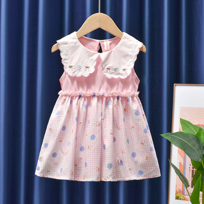 Kahes värvitoonis tikandiga laste suvekleit