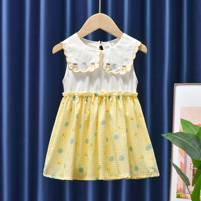 Kahes värvitoonis tikandiga laste suvekleit