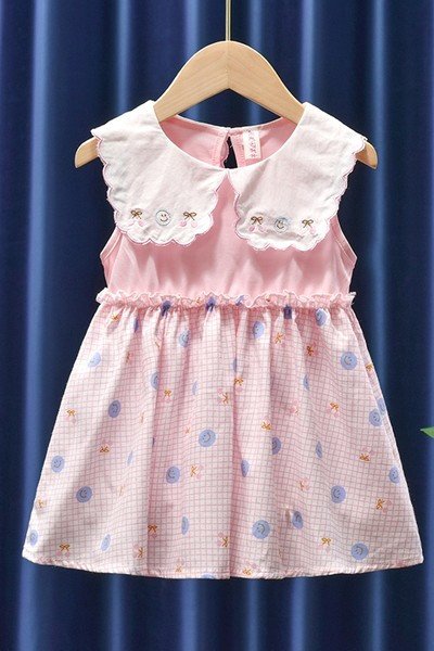 Kahes värvitoonis tikandiga laste suvekleit