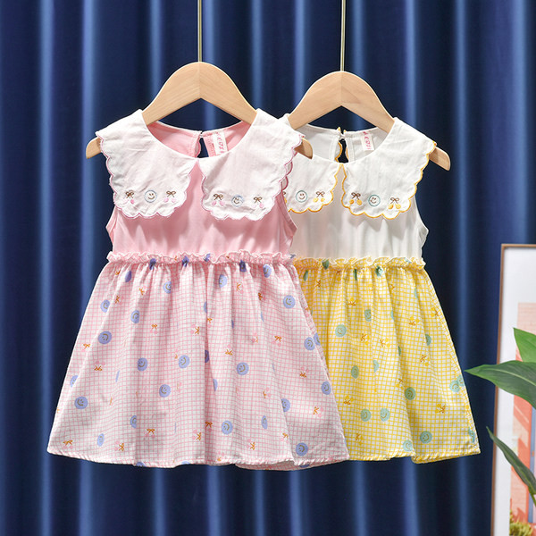 Kahes värvitoonis tikandiga laste suvekleit