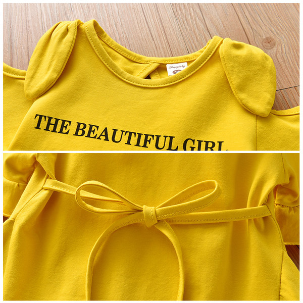 Kollase värvi ümmarguse kaelusega vabaaja lastekleit