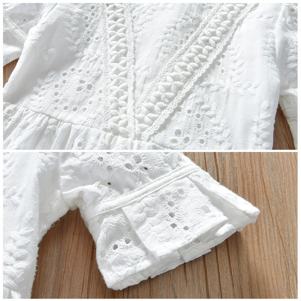 Novi model dječje bijele haljine s kratkim rukavima i okruglim izrezom