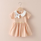 Laste puuvillane triibuline lühikeste varrukate ja aplikatsiooniga kleit