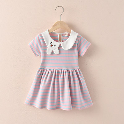 Laste puuvillane triibuline lühikeste varrukate ja aplikatsiooniga kleit