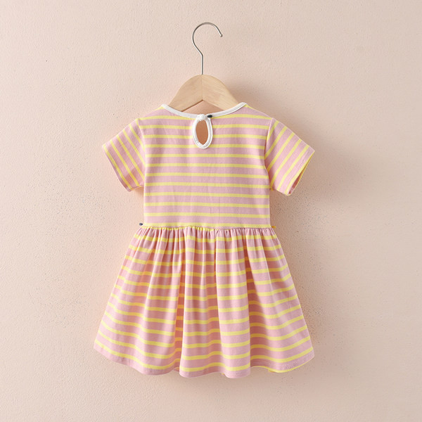 Laste puuvillane triibuline lühikeste varrukate ja aplikatsiooniga kleit