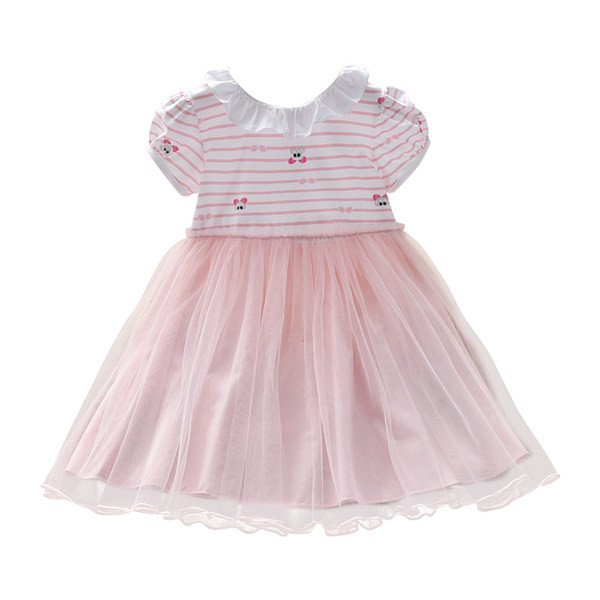 Dječja moderna haljina s aplikacijom kratkih rukava i kovrčama