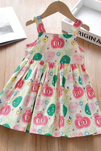 Ежедневна детска рокля с презрамки за момичета