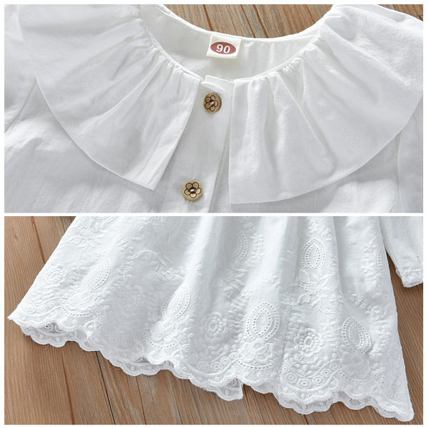 Uue mudeli nööpide ja pikkade varrukatega lastekleit - valget värvi