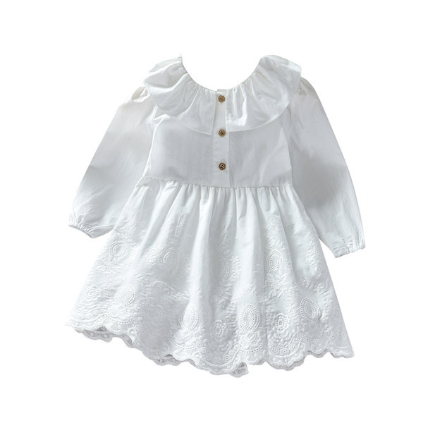 Uue mudeli nööpide ja pikkade varrukatega lastekleit - valget värvi