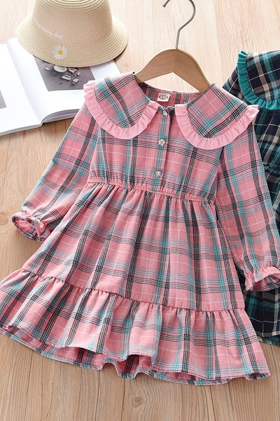 Karirana haljina s okruglim izrezom i gumbima