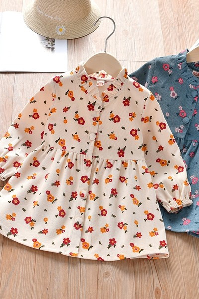 Proljetna haljina za djevojčice s cvjetnim uzorkom i dugim rukavima