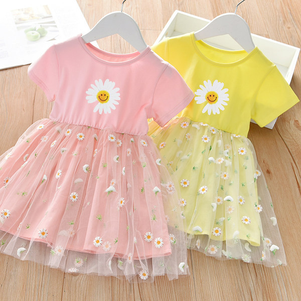 Лятна рокля за момичета с цветна щампа и тюл