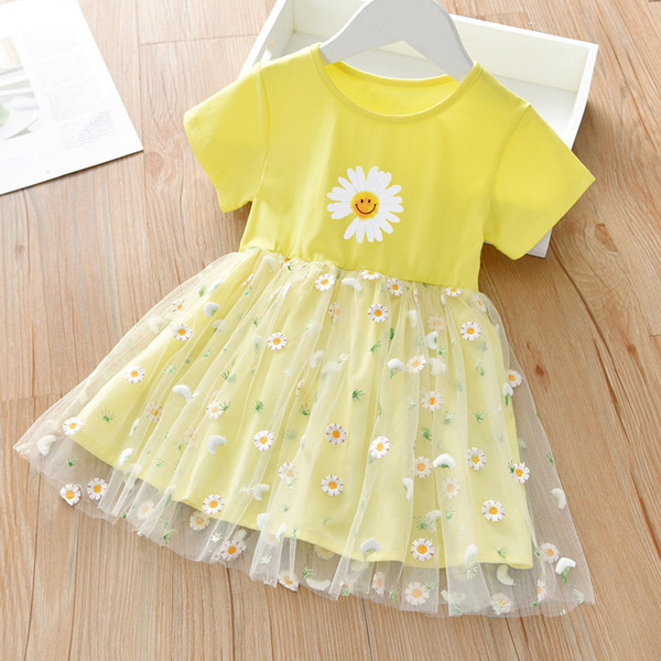 Лятна рокля за момичета с цветна щампа и тюл